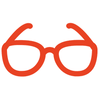 02 A red pair of glasses is shown on the green background.
