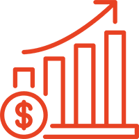 A red and green graphic with an arrow going up.