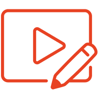 A red pen and a play button on a green background