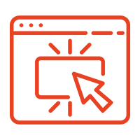 A red computer screen with an arrow pointing to the right.