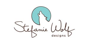 A wolf logo with the name stefanie wolfe