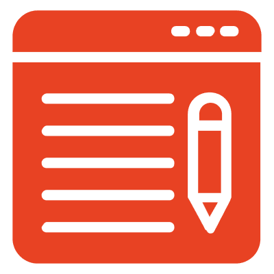 Content-Creation A red and green icon of an open window with a pencil on it.